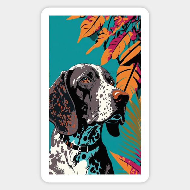 German Shorthair Pointer Dog Vibrant Tropical Flower Tall Retro Vintage Digital Pop Art Portrait 3 Sticker by ArtHouseFlunky